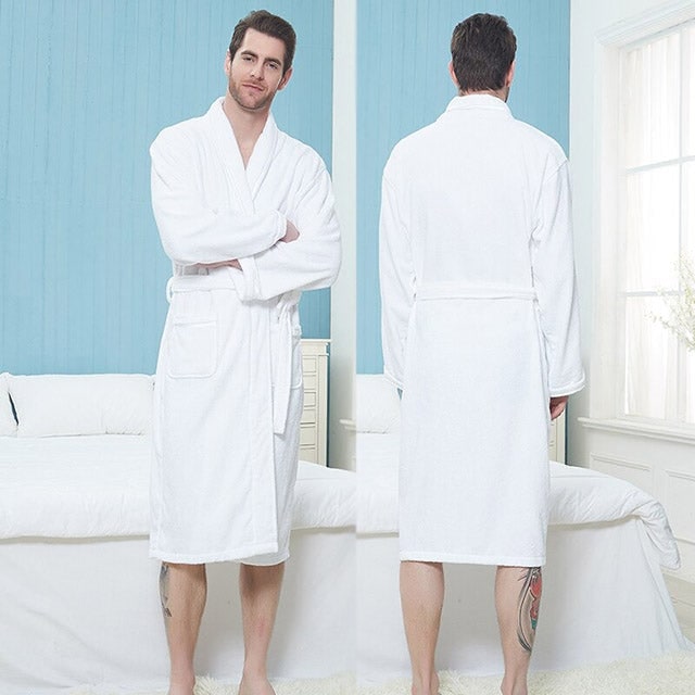 Unisex Egyptian Cotton Terry Towelling Bath Robe Soft Dressing Gown - Image 1