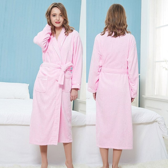 Unisex Egyptian Cotton Terry Towelling Bath Robe Soft Dressing Gown - Image 6
