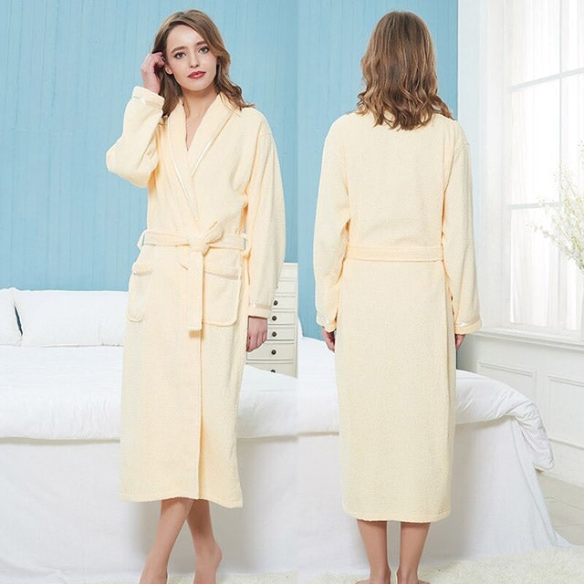 Unisex Egyptian Cotton Terry Towelling Bath Robe Soft Dressing Gown - Image 7