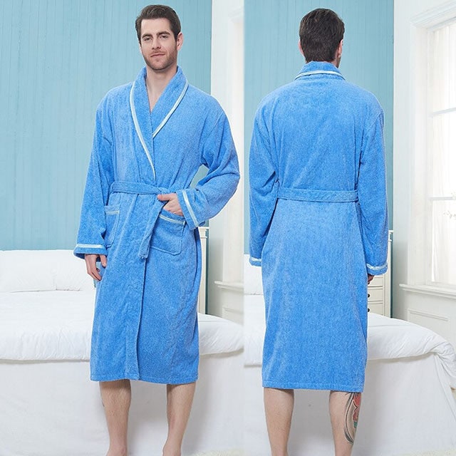 Unisex Egyptian Cotton Terry Towelling Bath Robe Soft Dressing Gown - Image 8