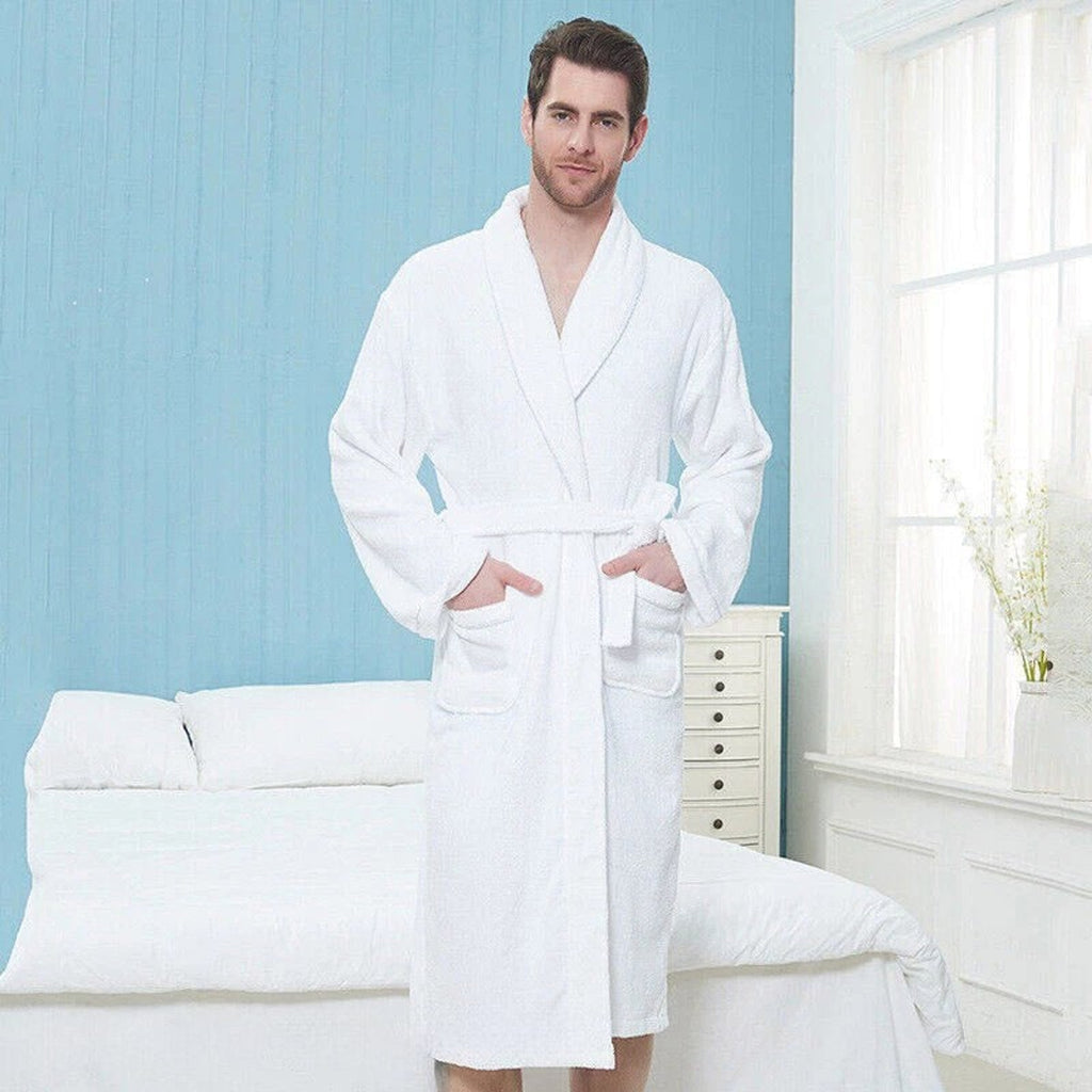 Unisex Egyptian Cotton Terry Towelling Bath Robe Soft Dressing Gown - Image 5