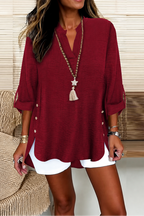 V Neck Top with Relaxed Fit and Side Buttons - Image 7