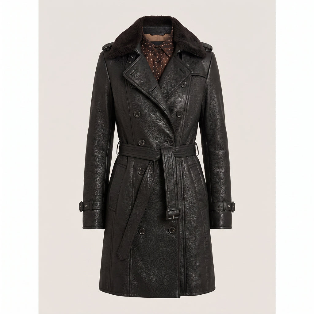 Leather Trench Coat Double Breasted Longline - variant