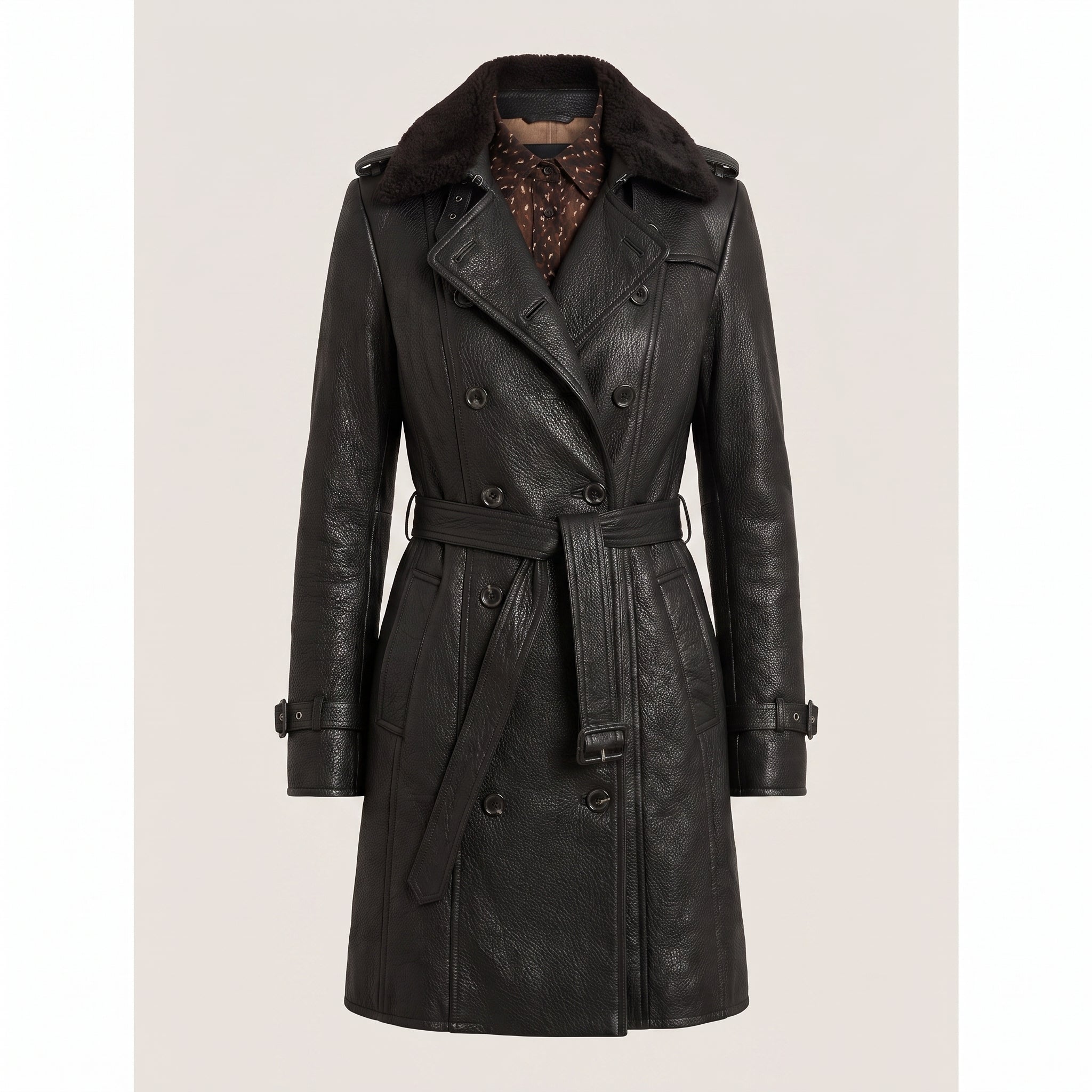 Leather Trench Coat Double Breasted Longline - variant