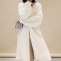 Long Knit Cardigan Floor-Length Sleeves Off-White Faux Fur Style - variant