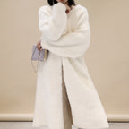 Long Knit Cardigan Floor-Length Sleeves Off-White Faux Fur Style - variant