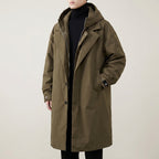 Trench Coat Men Full Length With Hood - Army Green