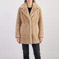 Faux Fur Jacket with Relaxed Oversized Coat and Wide Collar - Beige Grey