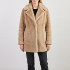 Faux Fur Jacket with Relaxed Oversized Coat and Wide Collar - Beige Grey