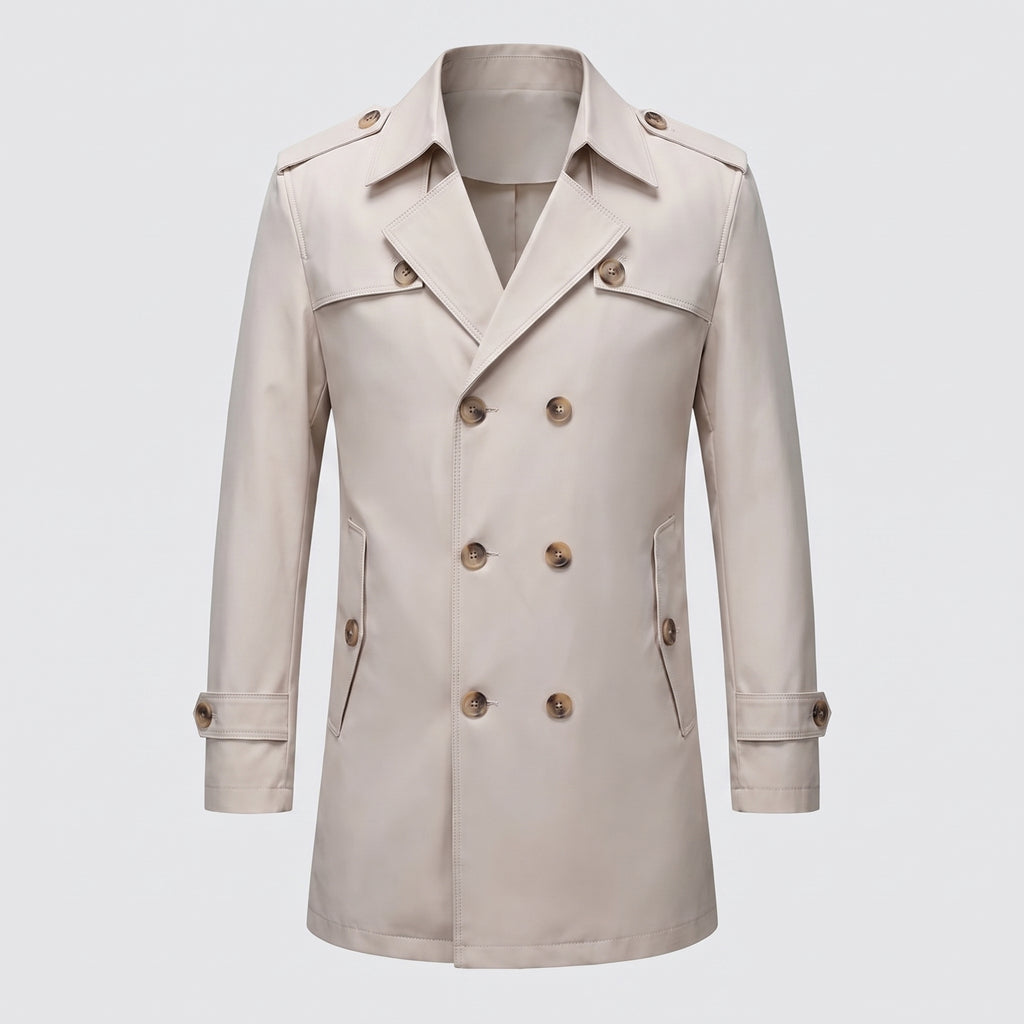 Trench Coat Men Single-Breasted Mid-Thigh Length - Beige
