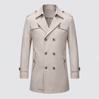 Trench Coat Men Single-Breasted Mid-Thigh Length - Beige