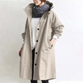 Women's Hooded Trench Coat Long Button-Front - Beige