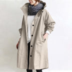 Women's Hooded Trench Coat Long Button-Front - Beige