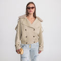 Cropped Trench Coat Double Breasted With Collar - Beige