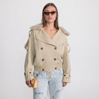 Cropped Trench Coat Double Breasted With Collar - Beige