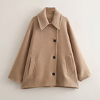 Button Front Jacket with Relaxed Oversized Coat and Patch Pockets - Beige