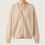 Women's Knit Cardigan with Relaxed Button-Front and Long-Sleeve - Beige