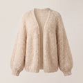 Women's Cardigan Open-Front Loose-Knit Long-Sleeved Fluffy Knit Sweater - Beige