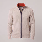 Men's Zip Up Sweater with Supportive Fitted Silhouette and Zip-Front - Beige