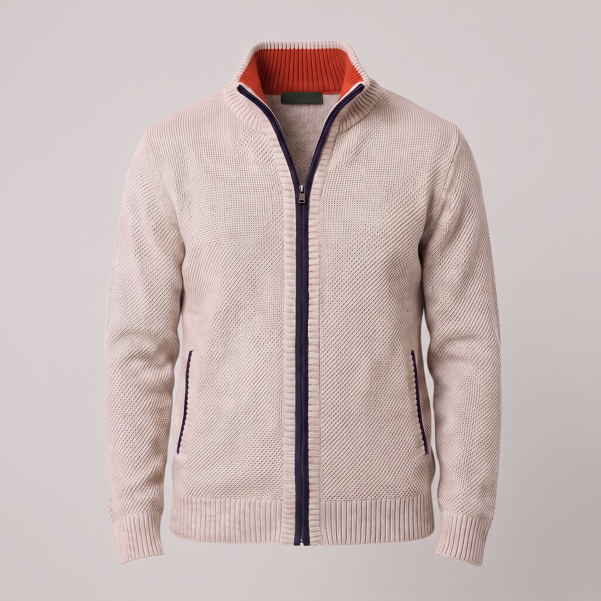 Men's Zip Up Sweater with Supportive Fitted Silhouette and Zip-Front - Beige