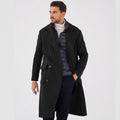 Men's Long Coat With Notched Lapels And Two Buttons - Black