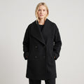 Double-Breasted Cropped Coat With Wide Lapel - Black