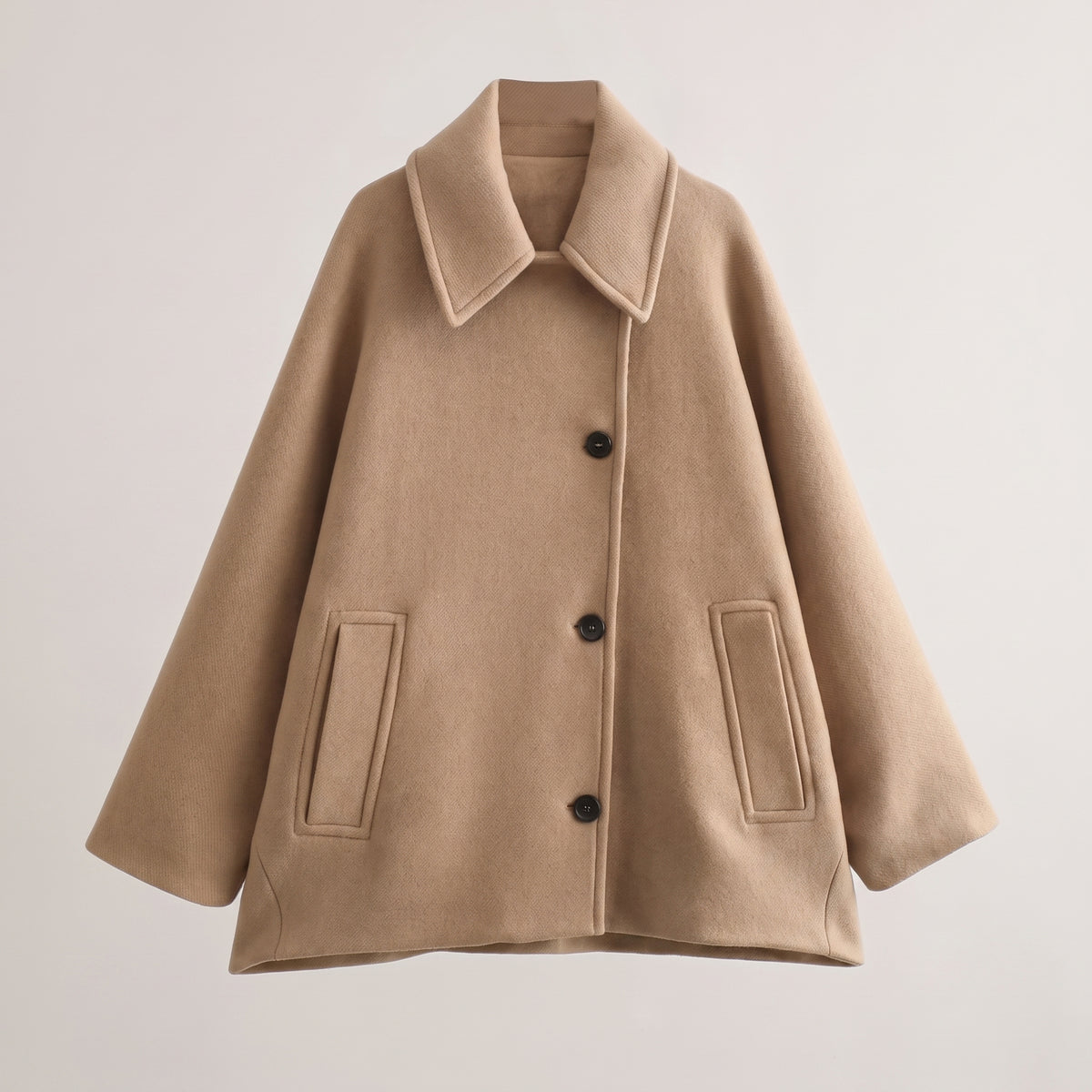 Button Front Jacket with Relaxed Oversized Coat and Patch Pockets - Black