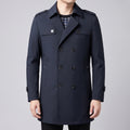 Trench Coat Men Long With Epaulets - Blue