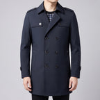 Trench Coat Men Long With Epaulets - Blue