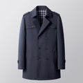 Trench Coat Men Double-Breasted Notched Lapel - Blue