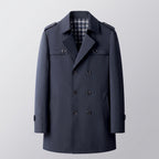 Trench Coat Men Double-Breasted Notched Lapel - Blue