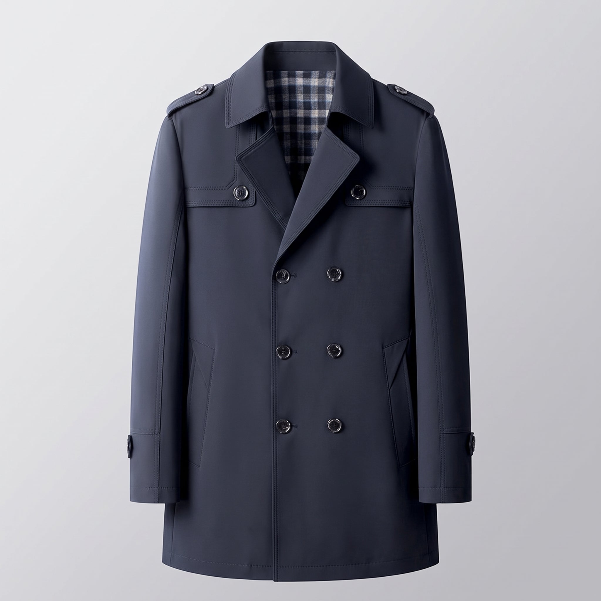 Trench Coat Men Double-Breasted Notched Lapel - Blue