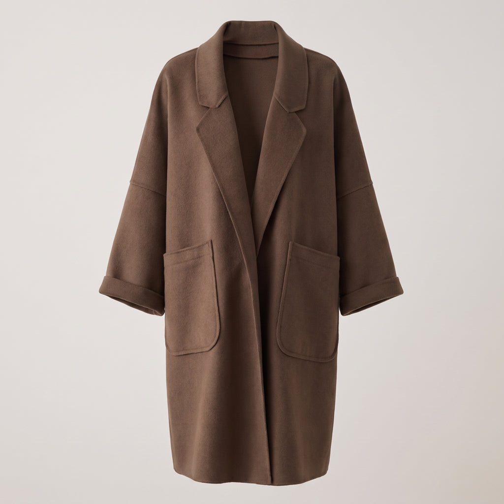 Trench Coat with Relaxed Long and Wide Lapel - Brown