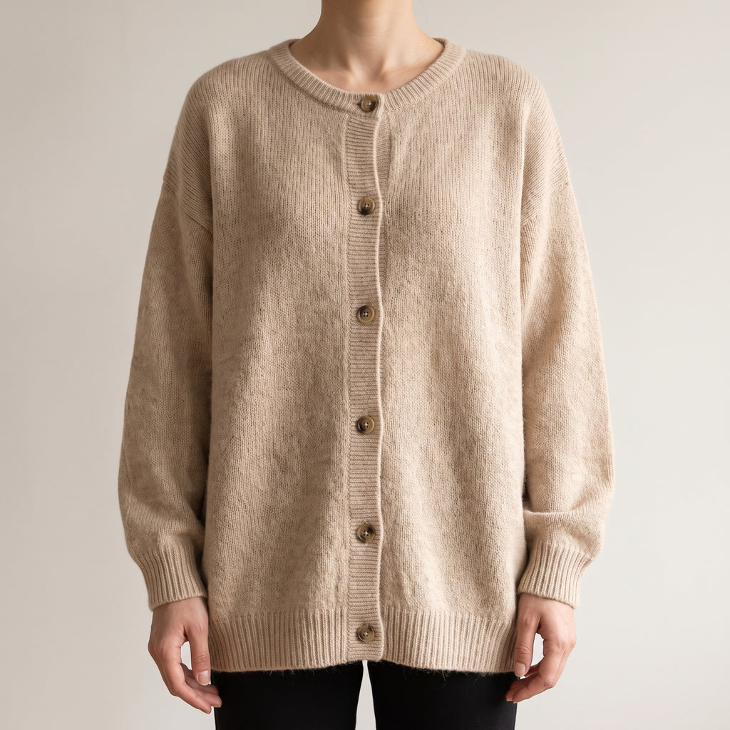 Women's Cardigan Button-Up Sweater Relaxed Fit Oversized Style - Brown
