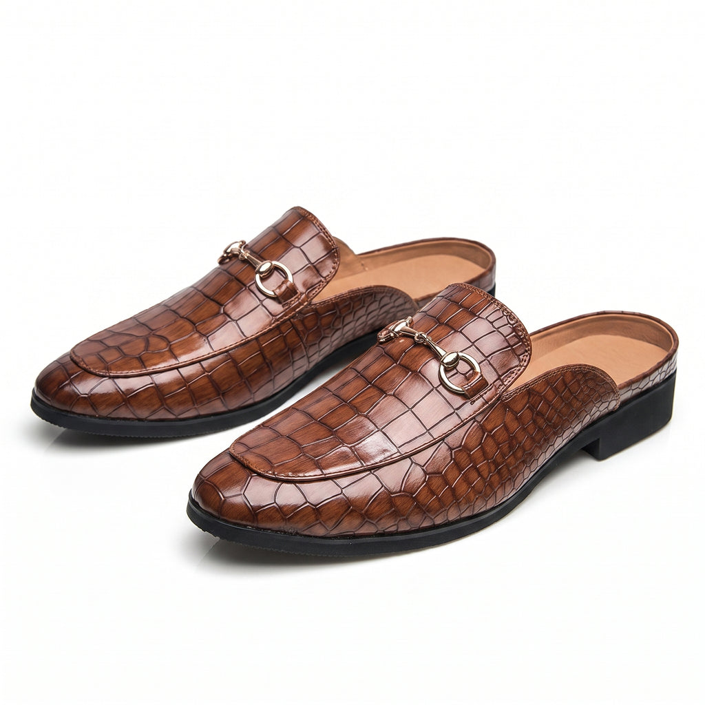 Mule Loafers with Relaxed Slip on and Horsebit Detail - Brown