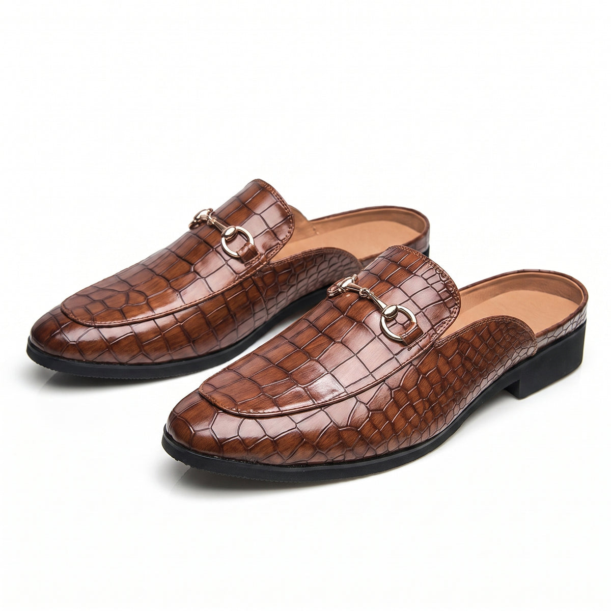 Mule Loafers with Relaxed Slip on and Horsebit Detail - Brown