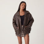 Jacket with Relaxed Oversized Fit and Collared Neckline - Brown