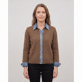 Women's Cardigan Button Up Front Long-Sleeve With Collar - Brown