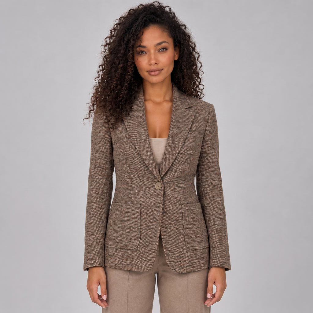 Women's Blazer with Flattering Tailored Fit and Notched Lapel - Brown