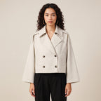 Trench Coat Short Double Breasted Light Beige - Cream