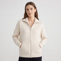 Women's Zip Cardigan Knitted With Funnel Neck Full-Zip Front Pockets - Cream
