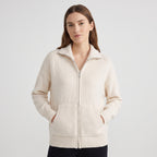 Women's Zip Cardigan Knitted With Funnel Neck Full-Zip Front Pockets - Cream