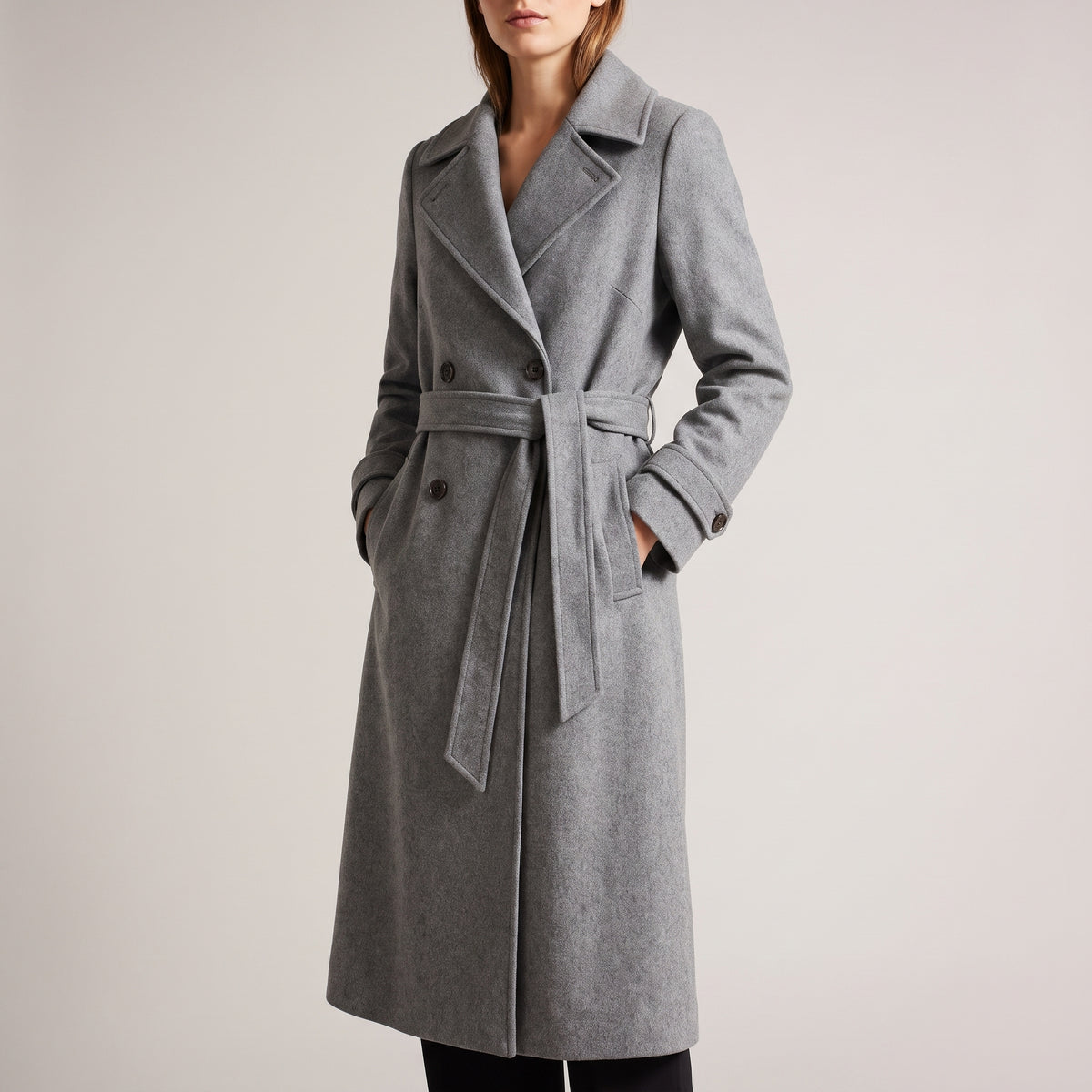 Women's Trench Coat Double-Breasted Longline With Lapels - Dark Gray