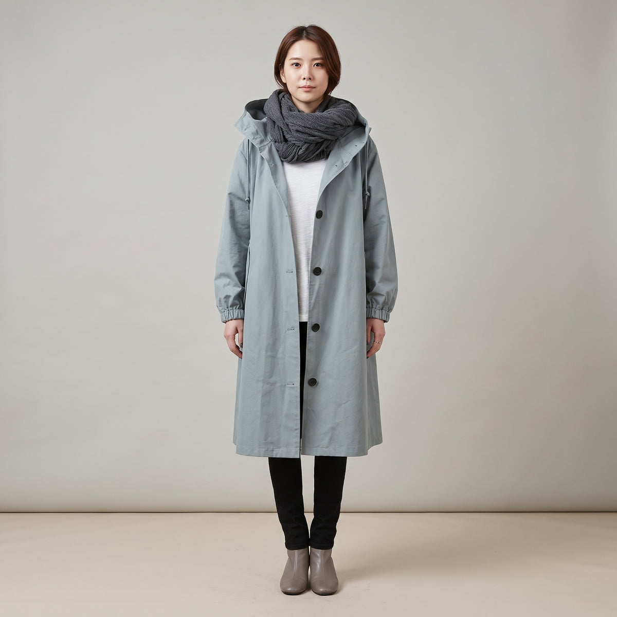 Women's Hooded Trench Coat Long Button-Front - Gray