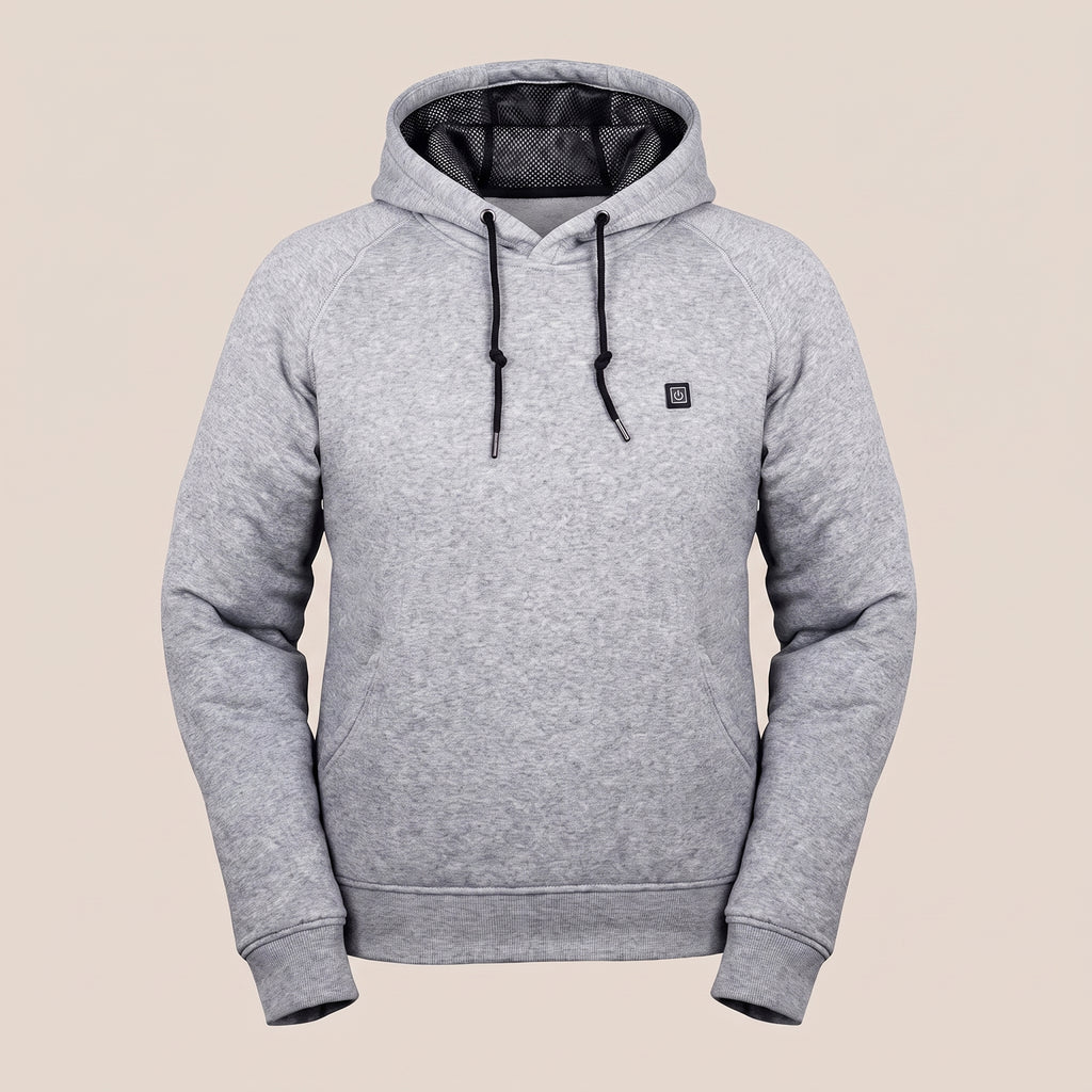 Heated Hooded Sweatshirt Relaxed Pullover Hoodie Drawstring - Gray