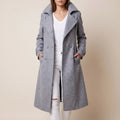 Women's Trench Coat Double-Breasted Longline With Lapels - Gray