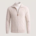 Men's Knit Cardigan Cable Full-Zip With Stand Collar Zip - Gray
