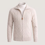 Men's Knit Cardigan Cable Full-Zip With Stand Collar Zip - Gray