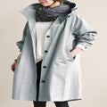Women's Hooded Trench Coat Single-Breasted Knee-Length Pockets - Gray