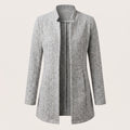 Women's Herringbone Blazer with Flattering Longline Fit and Notch Lapel - Grey